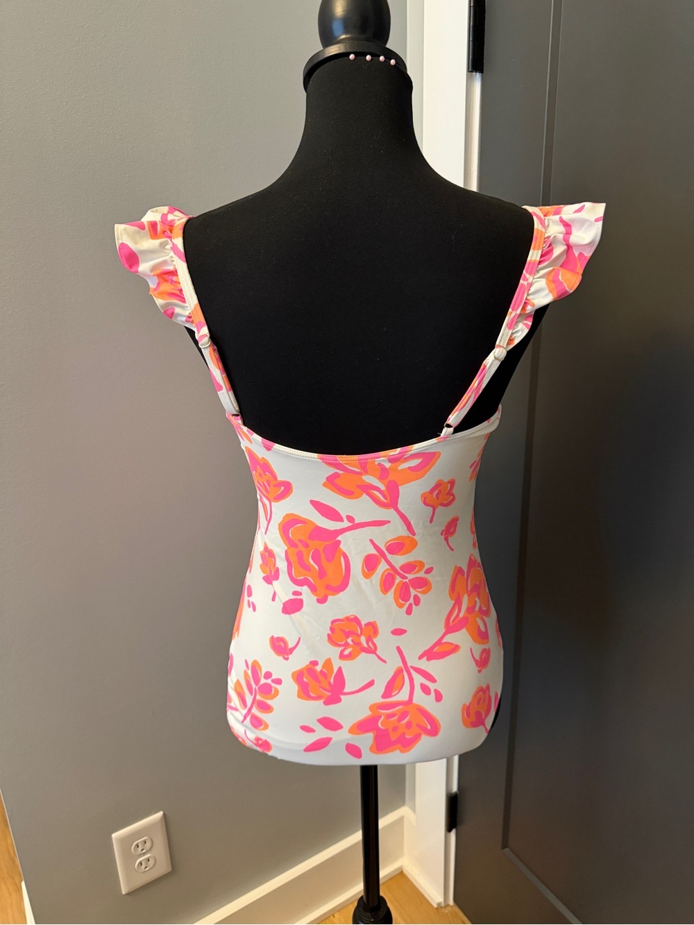 Vineyard Vines White One-Piece Swimsuit with Pink & Orange Floral Print - Picture 3 of 5